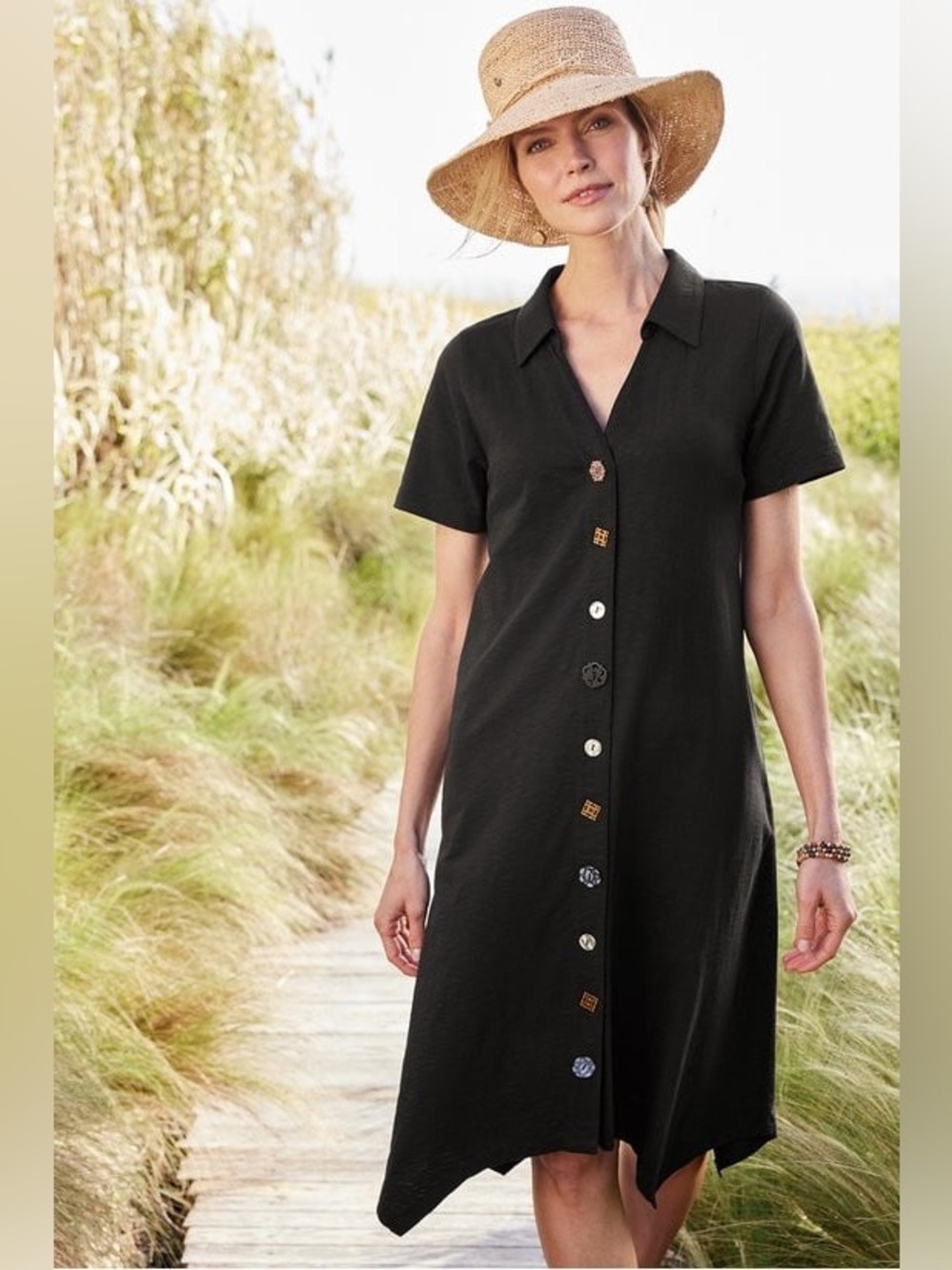 Soft Surroundings Ladies NWT Danielle Button Dress. Black. X-small.